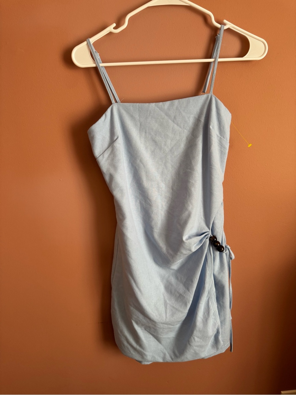 Abel The Label Light Blue Spaghetti-Strap Mini Dress with Side Bead Detail